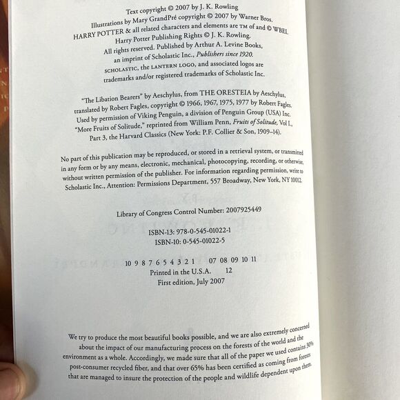 Harry Potter and the Deathly Hallows 2007 First Edition 1st Print JK Rowling - Picture 6 of 6